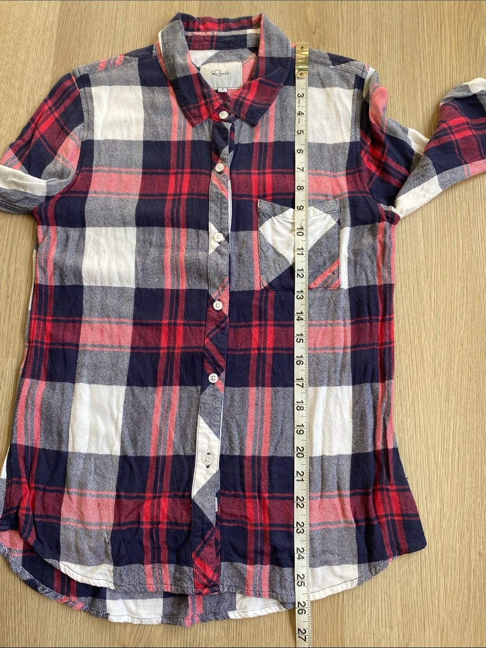 Rails Plaid Button Down Shirt Small Navy Red White Long Sleeve Flannel - Picture 8 of 11